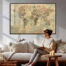 Vintage World Map Wall Art | Ready to Hang and Framed