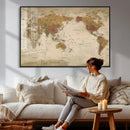 Vintage Detailed World Map Wall Art Canvas Print – Antique