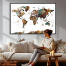 Watercolor World Map Canvas Print – Detailed Map of the