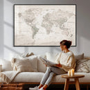 Antique Style World Map Canvas Print - Vintage Detailed