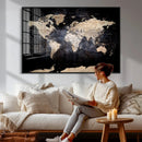 Grunge World Map Wall Art | 3-Panel Large Beige and Brown