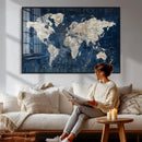 Large Blue World Map Wall Art Canvas Print for Home Office by MyGreatCanvas | Canvas Wall Art Prints | Photo Prints & Wall Decor