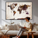 Blue Watercolor World Map Canvas Print – Framed Modern Wall