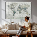 Neutral Vintage World Map Canvas Wall Art Print, Classic Map by MyGreatCanvas | Canvas Wall Art Prints | Photo Prints & Wall Decor