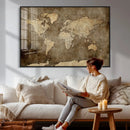 Dark Vintage World Map Canvas Wall Art Print, Antique Map