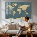 Minimal Vintage World Map Canvas Wall Art Print, Neutral