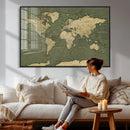 Large World Map Canvas Wall Art Print for Study Room Decor -