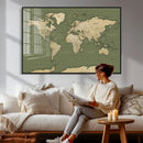 Vintage World Map Canvas Wall Art Print, Classic Global Map