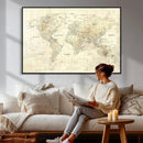 Colorful Watercolor World Map Canvas Wall Art – Framed