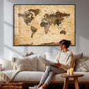 Navy Blue and Gold World Map Canvas Print – Framed Luxury by MyGreatCanvas | Canvas Wall Art Prints | Photo Prints & Wall Decor
