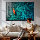 Turquoise Ocean Boat Wall Art Canvas Print by MyGreatCanvas | Canvas Wall Art Prints | Photo Prints & Wall Decor