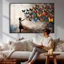 Banksy Graffiti Butterfly Girl Wall Art Canvas Print, Framed by MyGreatCanvas | Canvas Wall Art Prints | Photo Prints & Wall Decor