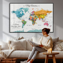 Custom Push Pin Watercolor World Map Canvas Wall Art Print –