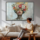 Golden Petal Wall Art Canvas Print - Silhouette Woman Wall