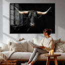 Black Bull Wall Art – Majestic Longhorn Canvas Print with