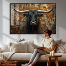 Longhorn Texas Cow Bull Wall Art | Rustic Farmhouse Canvas by MyGreatCanvas | Canvas Wall Art Prints | Photo Prints & Wall Decor