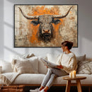 Abstract Cow Longhorn Bull Wall Art Canvas Print - Rustic