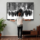 Bison Herd in Snow Wall Art Canvas Print | Rustic Western