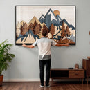 Rustic Abstract Wood Panel Effect Canvas Mountain Range Top