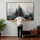 Misty Pine Forest Oil Painting Canvas — Dark Moody Teal Grey by MyGreatCanvas | Canvas Wall Art Prints | Photo Prints & Wall Decor