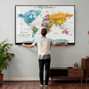 Custom Push Pin Watercolor World Map Canvas Wall Art Print –