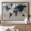 Vintage Blue World Map Canvas Wall Art – Antique Style