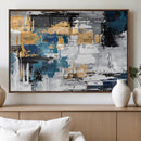 Blue and Gold Abstract Canvas Wall Art – Triptych Modern