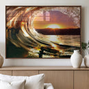 Golden Wave Sunset Triptych Canvas Art, Giclee Canvas Print
