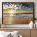 Golden Sunset Beach Print Canvas Wall Art, Giclee Canvas