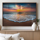 Sunset Beach Canvas Wall Art – Colorful Ocean Waves Triptych