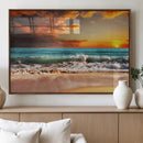 Golden Sunset Beach Canvas Wall Art – Triptych Seascape