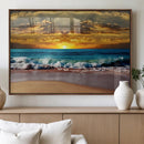 Ocean Sunrise Over Golden Beach Waves, Giclee Canvas Wall