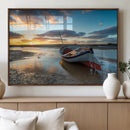 Small Boat At The Beach Sunset Wall Art, Boat Sunset Wall