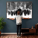 Bison Herd in Snow Wall Art Canvas Print | Rustic Western