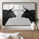 Spanish Bull Art - Framed Black and White Bull Canvas Print
