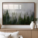 Misty Pine Forest Wall Art Canvas Print | 3 Panel Green