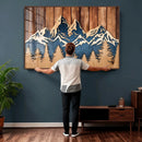 Rustic Wood Style Mountain Wall Art, Nature Forest Canvas