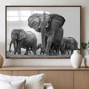 Black White Elephant Family Wall Art Canvas Print