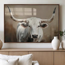 White Longhorn Bull Wall Art Canvas Print – Framed and Ready