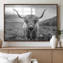 Black White Scottish Highland Cow Canvas Farm Wall Art