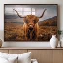 Highland Cow Longhorn Wall Art – Rustic Canvas Print, Framed
