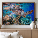 Underwater Coral Reef Sea Turtle Wall Art Canvas Print,