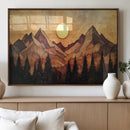 Wood Style Abstract Mountain Sunset Canvas Wall Art Print -