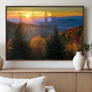 Golden Sunset Over Mountain Forest Canvas Wall Art Print -