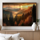 Golden Sunset Over Mountain Forest Canvas Wall Art Print -