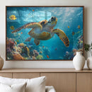 Sea Turtle Underwater Canvas Wall Art Print - Vibrant Ocean