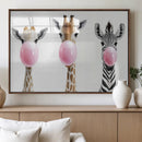 Bubblegum Animals Canvas Wall Art - Playful Giraffe and