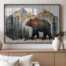 Rustic Grizzly 399 Bear and Mountain Wood Canvas Wall Art -