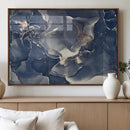 Large Abstract Blue and Gold Canvas Wall Art Fluid Ink