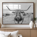 Highland Cow Wall Art Canvas Print – Black and White Western